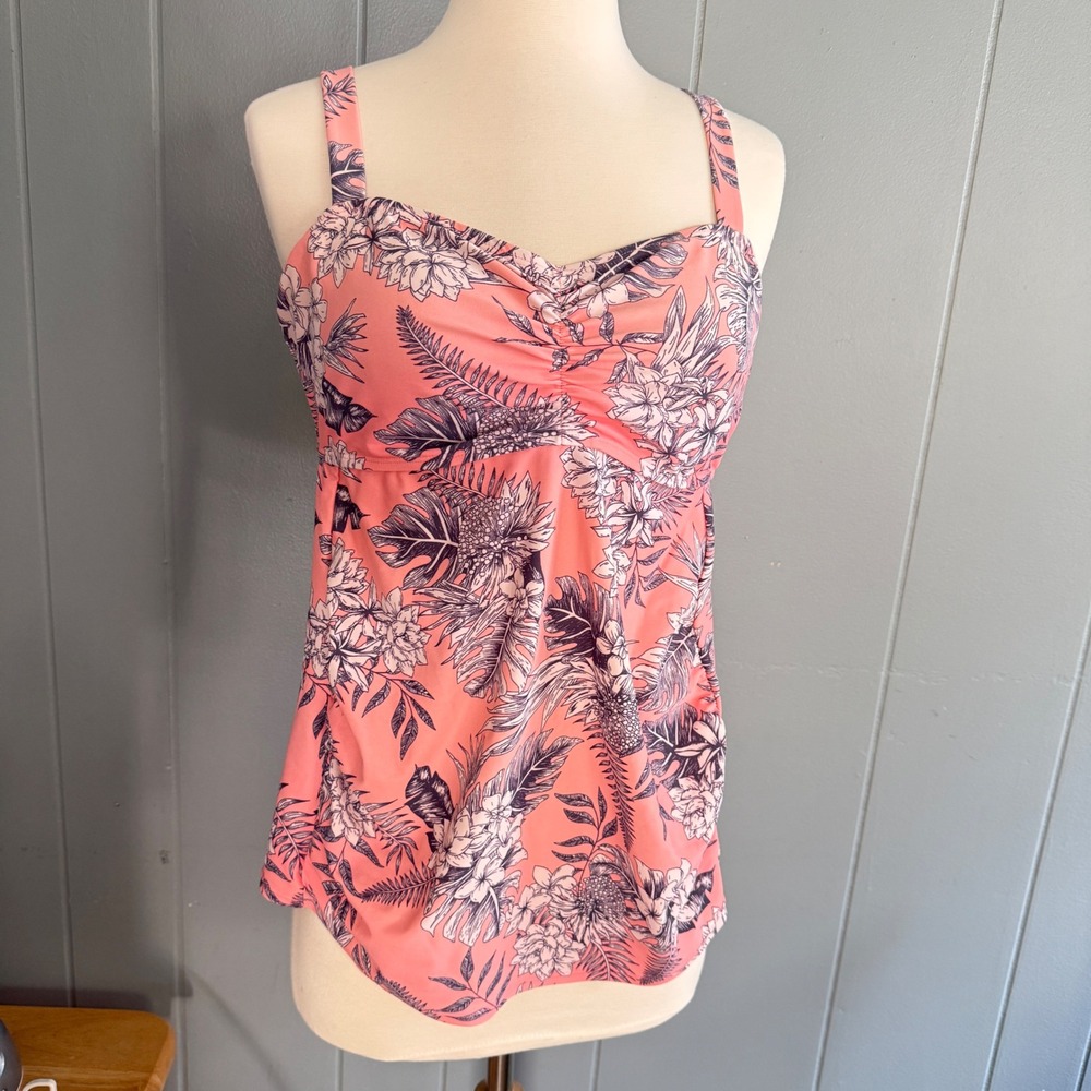 Motherhood Maternity Tankini Top Large Pink Floral Tropical Swimwear Sleeveless